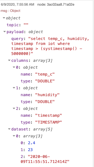 Captura de pantalla del objeto JSON devuelto