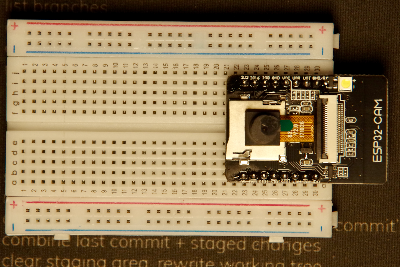 Place the ESP32-CAM board on the breadboard