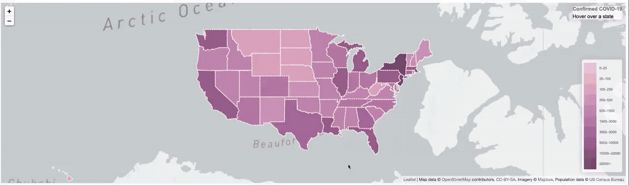 Mapa coloreado de la carga de EE.UU.