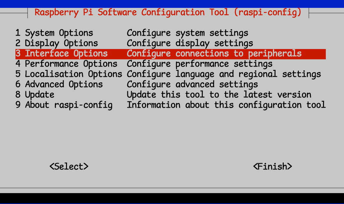 Écran initial de Raspi-config