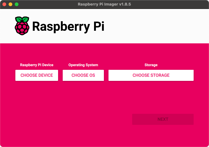 Pi Imager beginscherm