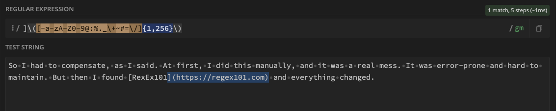 A regex that finds the url in the above paragraph